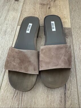 BiBi Suede Slide Mules in Taupe Brown
